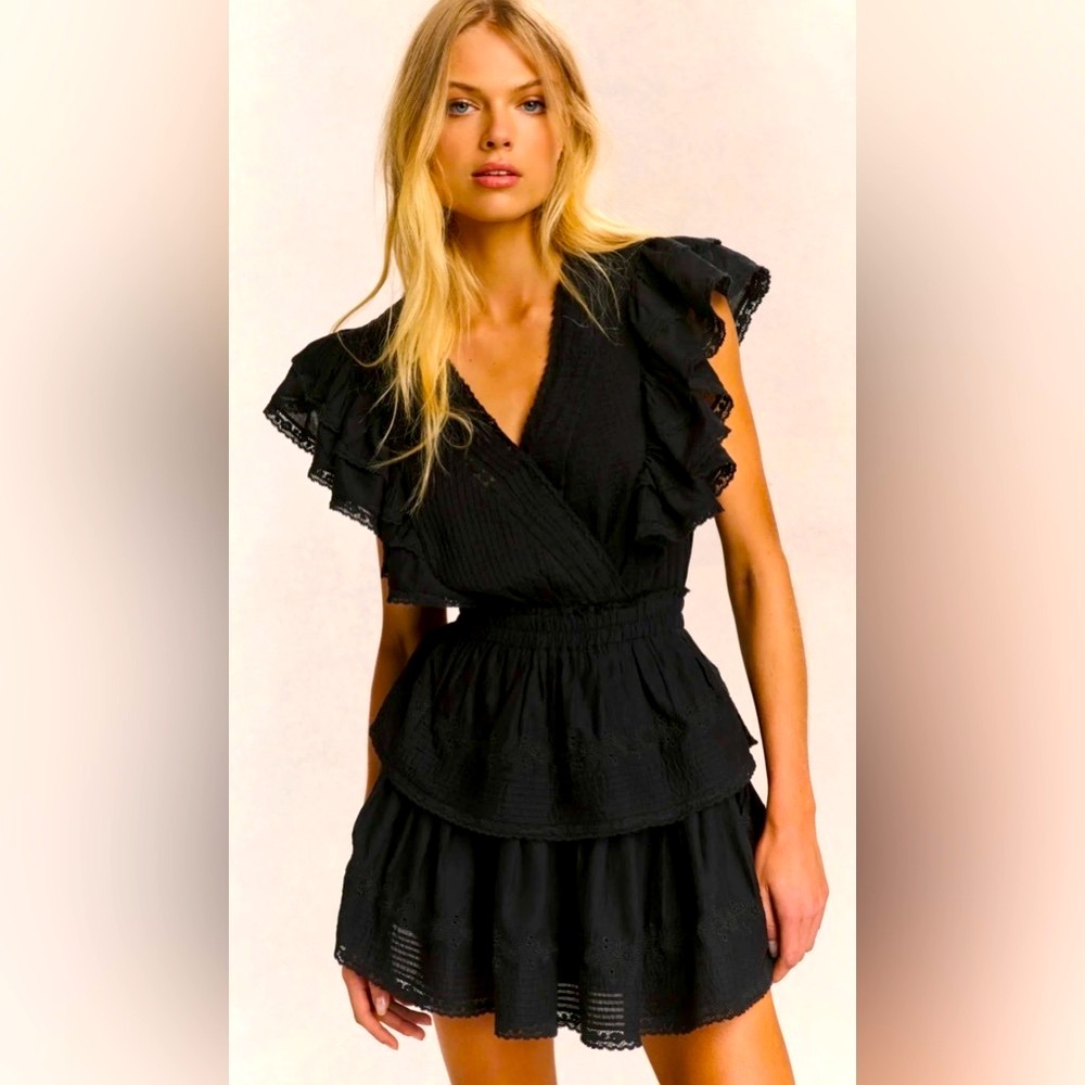 Stylish Black Ruffled V-Neck Dress - Picture 3 of 3